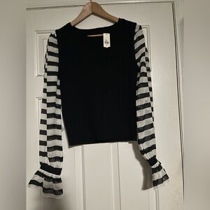 maeve by anthropologie cable knit sweater vest with stripe chiffon sleeve